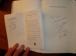 Federalist Society Pocket Constitution and Constitution in 2020 signed by Jack Balkin, Reva Siegel, Robert Post, and Bruce Ackerman